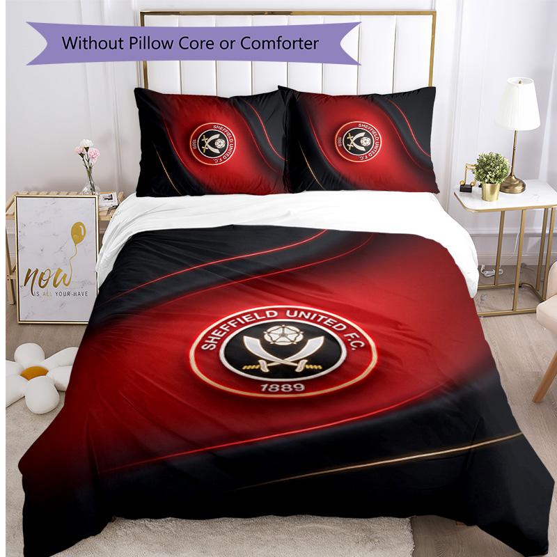 Sheffield United Football Printed 3 Pieces Bedding Set, Comfortable Skin Friendly Bedroom Duvet Cover Set