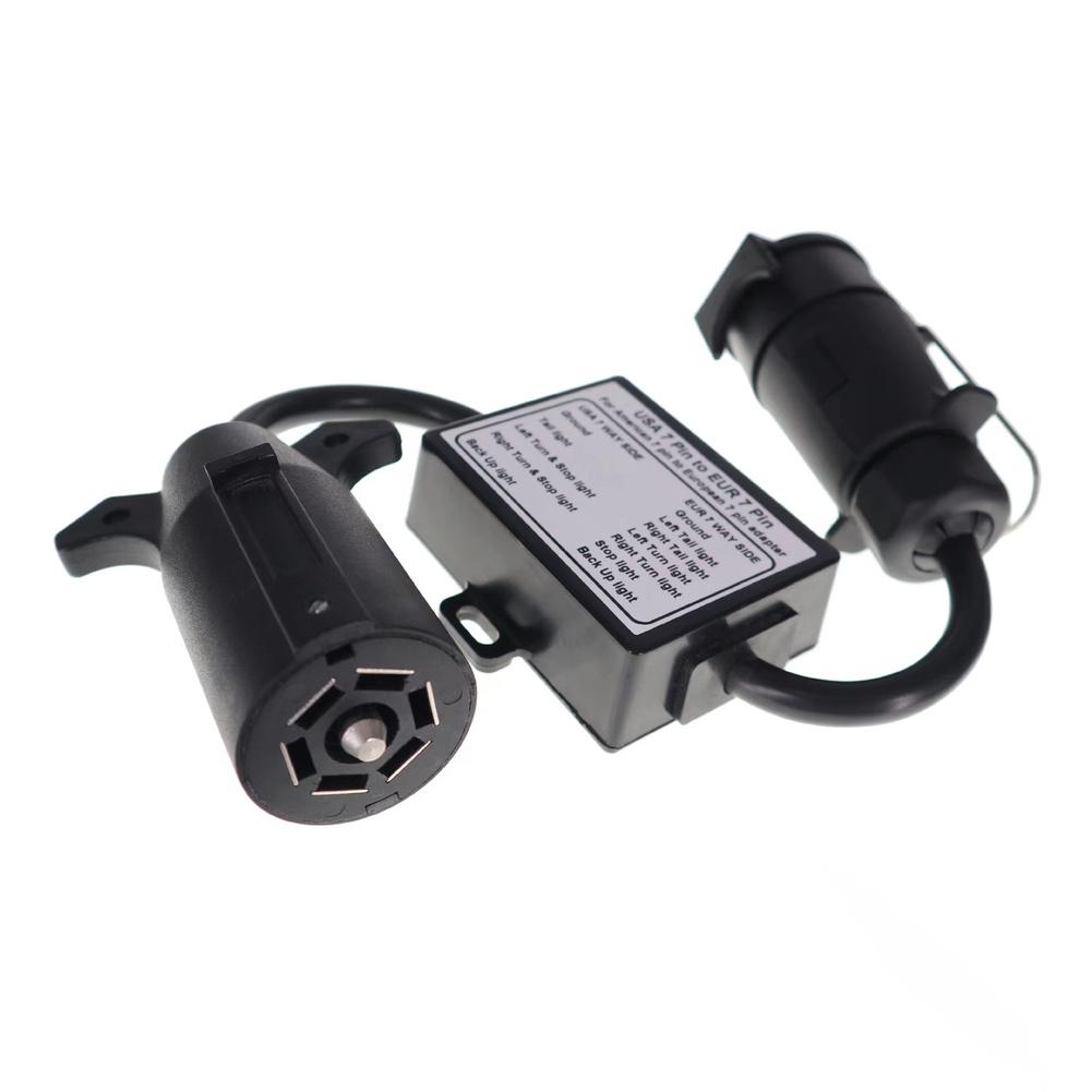 7-Way RV-Blade Socket To 7-Pin Round Connector Trailer Light Harness Connector Suitable For Caravans Boat Trailers