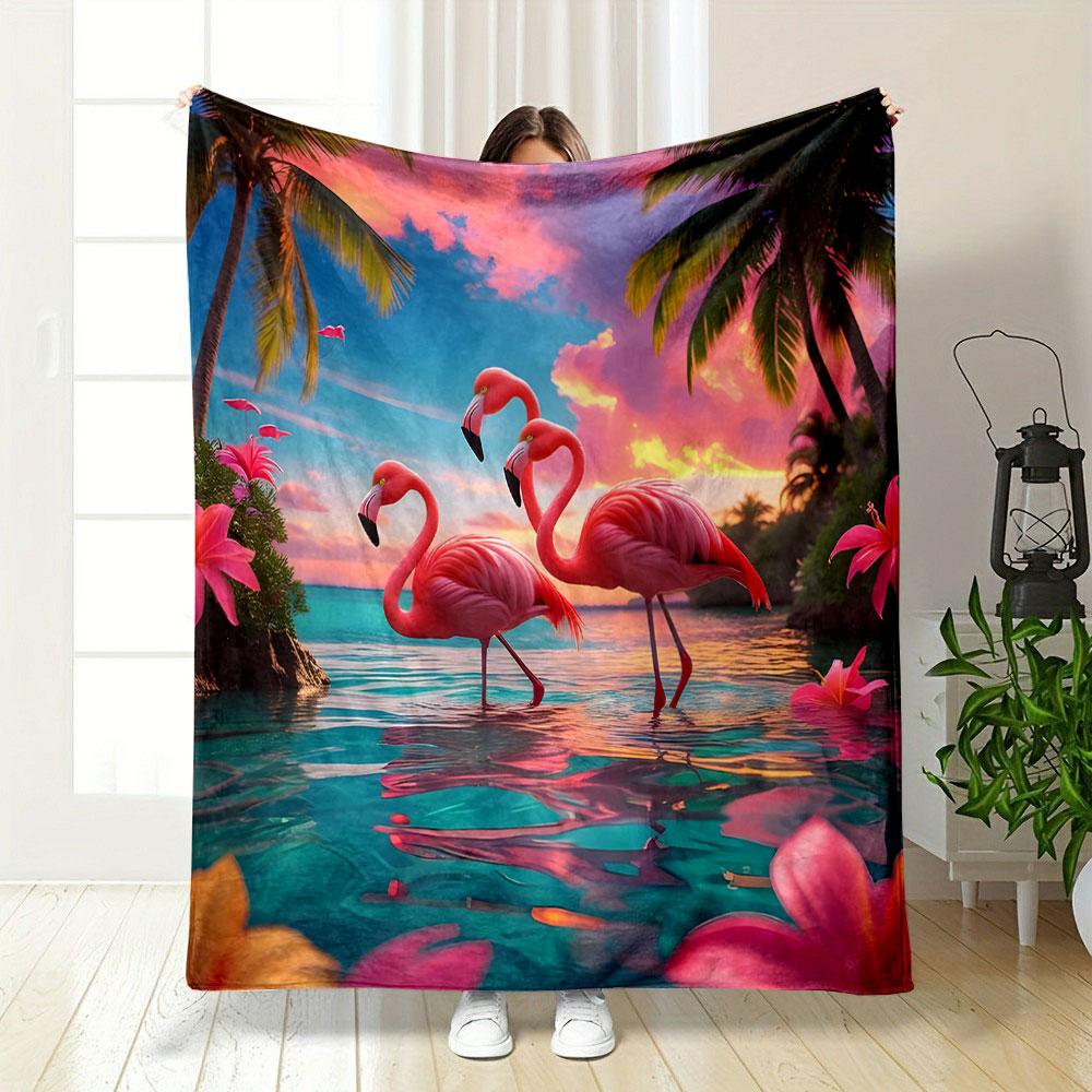 Flamingos at Sunset Tropical Paradise print blanket soft and cozy perfect for the living room bed sofa or a nap,gift