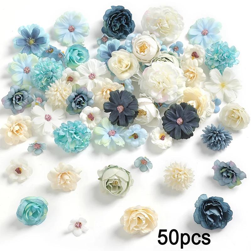 50/90Pcs Mini Random Artificial Silk Flower Heads For Home Room Decoration Fake Rose Peony DIY Wreath Mother's Day Wedding Decor