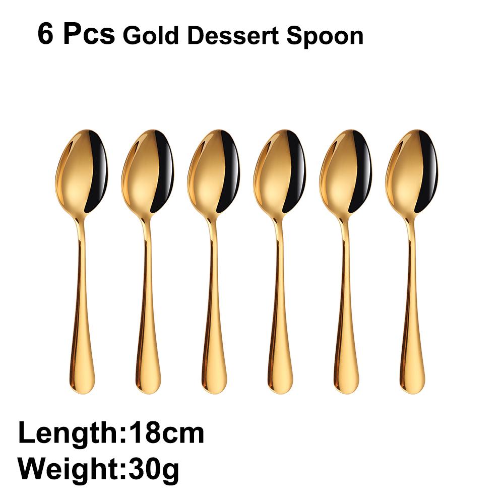 4/6/12Pcs Sliver Dessert Spoons Stainless Steel Gold Spoon Set Cake Snack Salad Spoon Mirror Black Thin Cutlery Simple Tableware