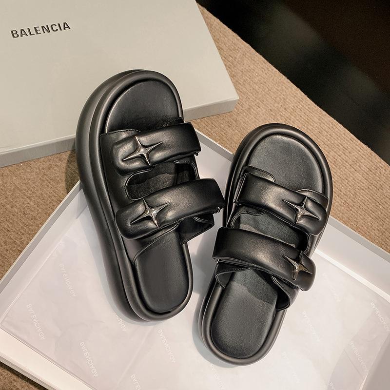 Женская летняя верхняя одежда звезды женского пола универсальные хлебные липучки крутые шлепанцы ощущение наступания на дерьмо толстая подошва повседневная облачная обувь