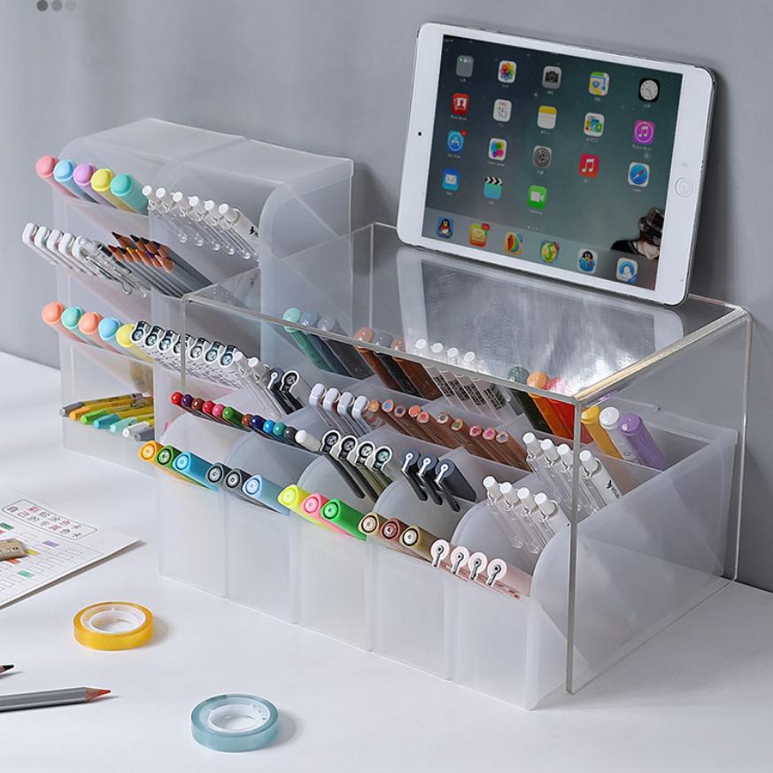 Настольный прозрачный матовый держатель для ручек, косая кисть, органайзер для губной помады, многофункциональный органайзер для канцелярских принадлежностей
