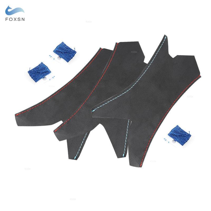 Для BMW 3 серии E90 E91 2005-2012 3 шт., левый/правый руль, салон автомобиля, ручное шитье, дверная ручка, кожаный чехол, черный с красным, синим