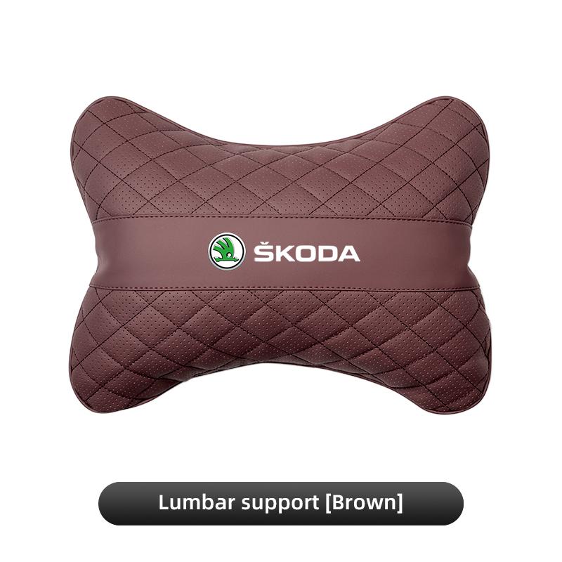 Car Leather Headrest Seat Lumbar Pillow Accessories For Skoda Octavia Mk3 Fabia Yeti Kamiq Kodiaq Karoq Rapid Vrs Superb Scala