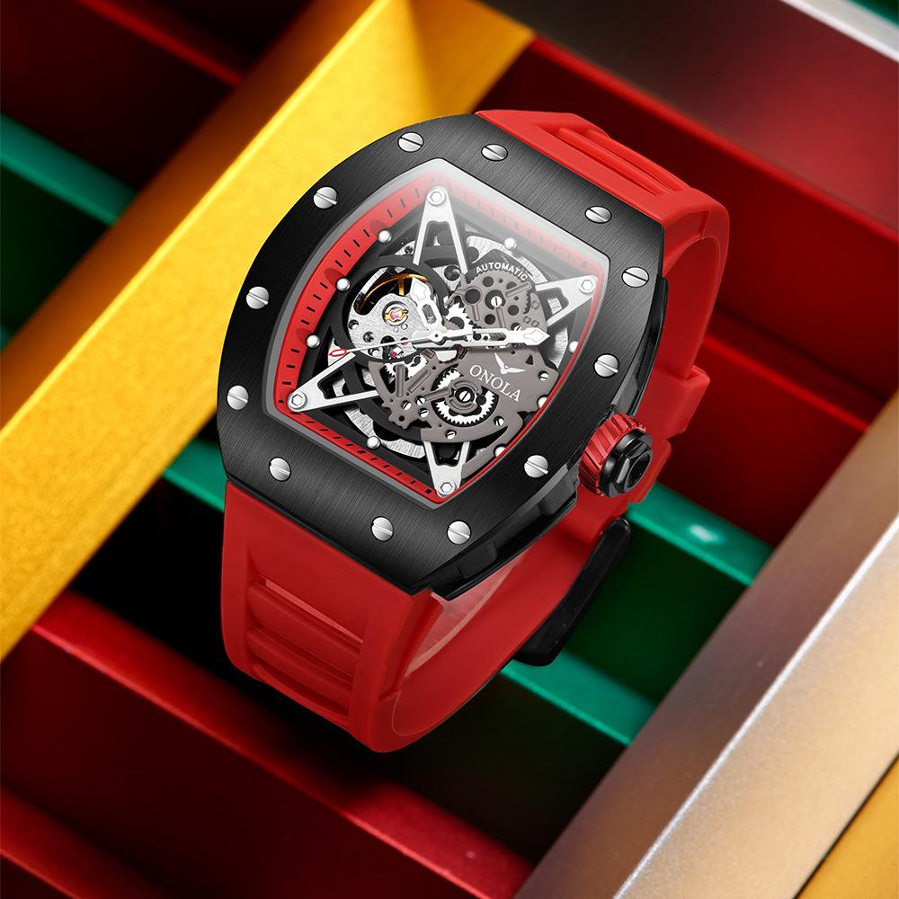 Новые полностью автоматические механические часы для мужчин с силиконовым ремешком, спортивные водонепроницаемые часы для мужчин