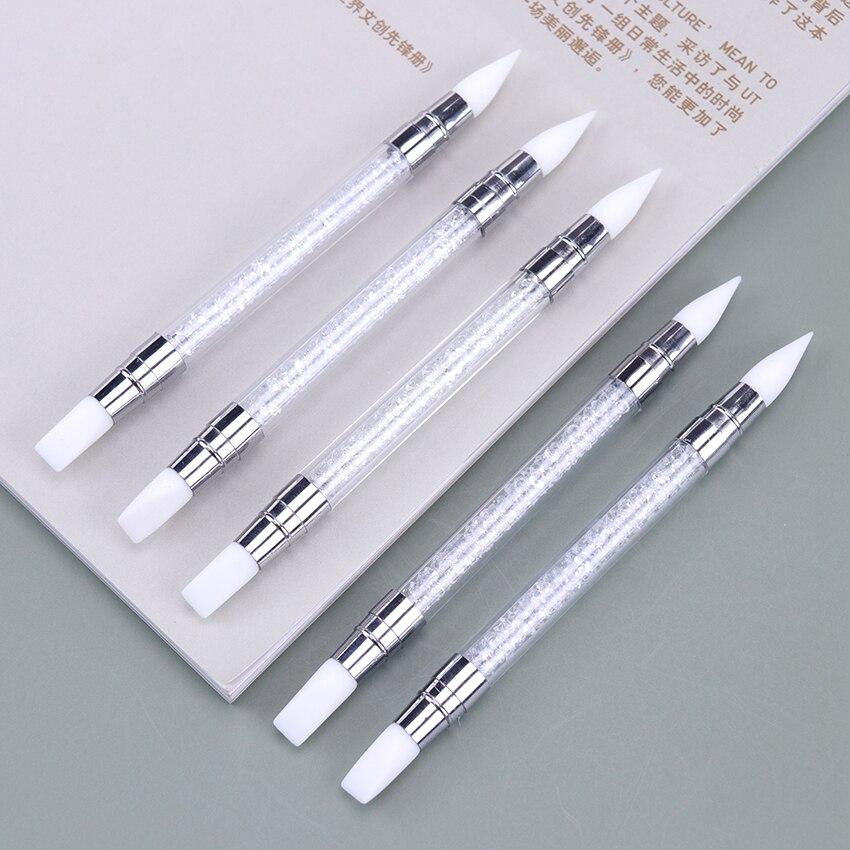 Двусторонний 2 способа дизайна ногтей, силиконовая ручка для скульптуры, резьба, сделай сам, живопись, блестящие стразы, акриловый маникюрный инструмент для нанесения точек