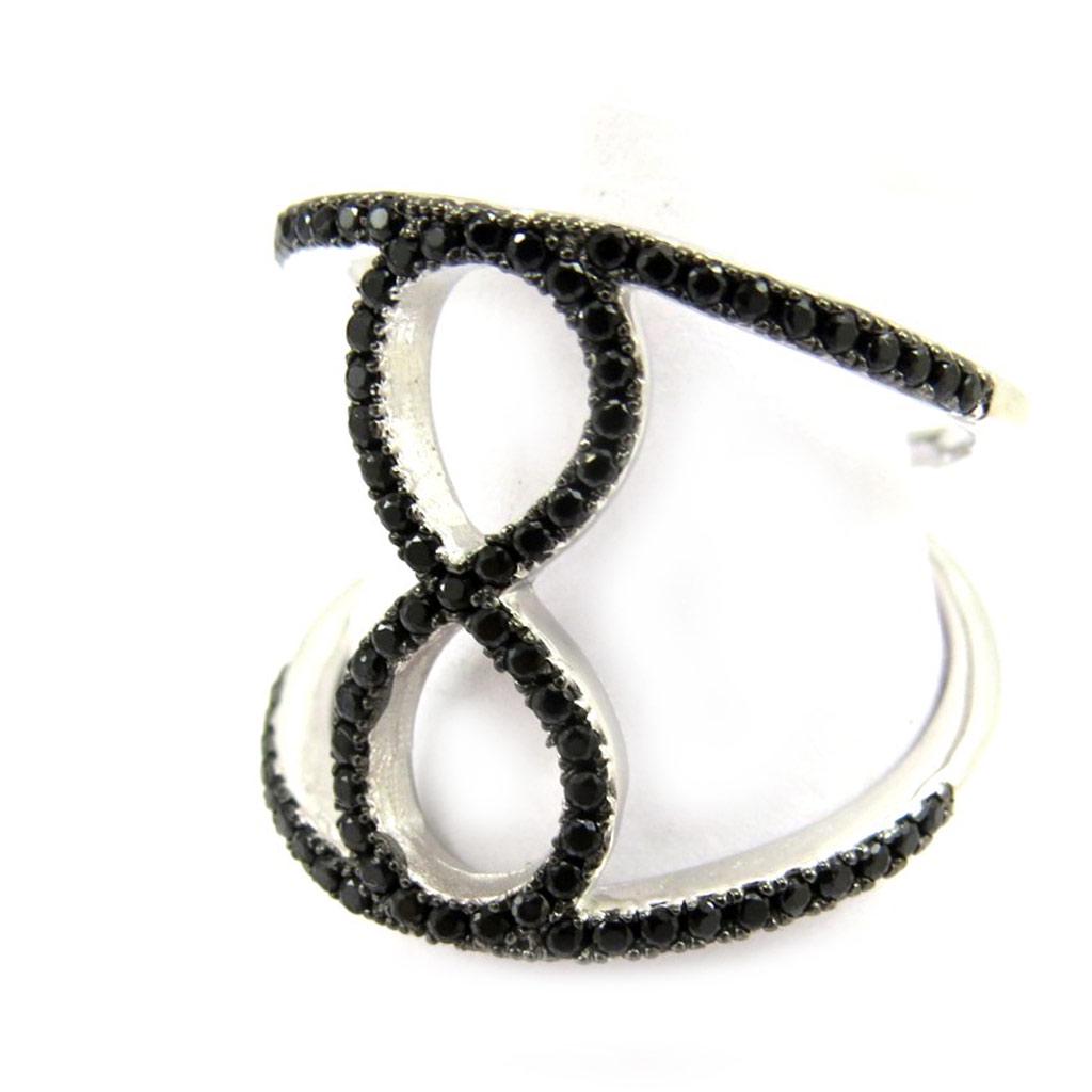 Серебряное кольцо 'Сисси' чёрное (бесконечность)