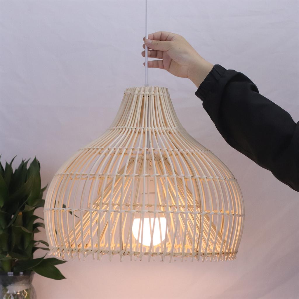 JOYINLED Modern Rattan Chandelier 40CM Hanging Lamp Wicker Pendant Light Hand-Woven Lamp Shade for Bedroom Kitchen Farmhouse