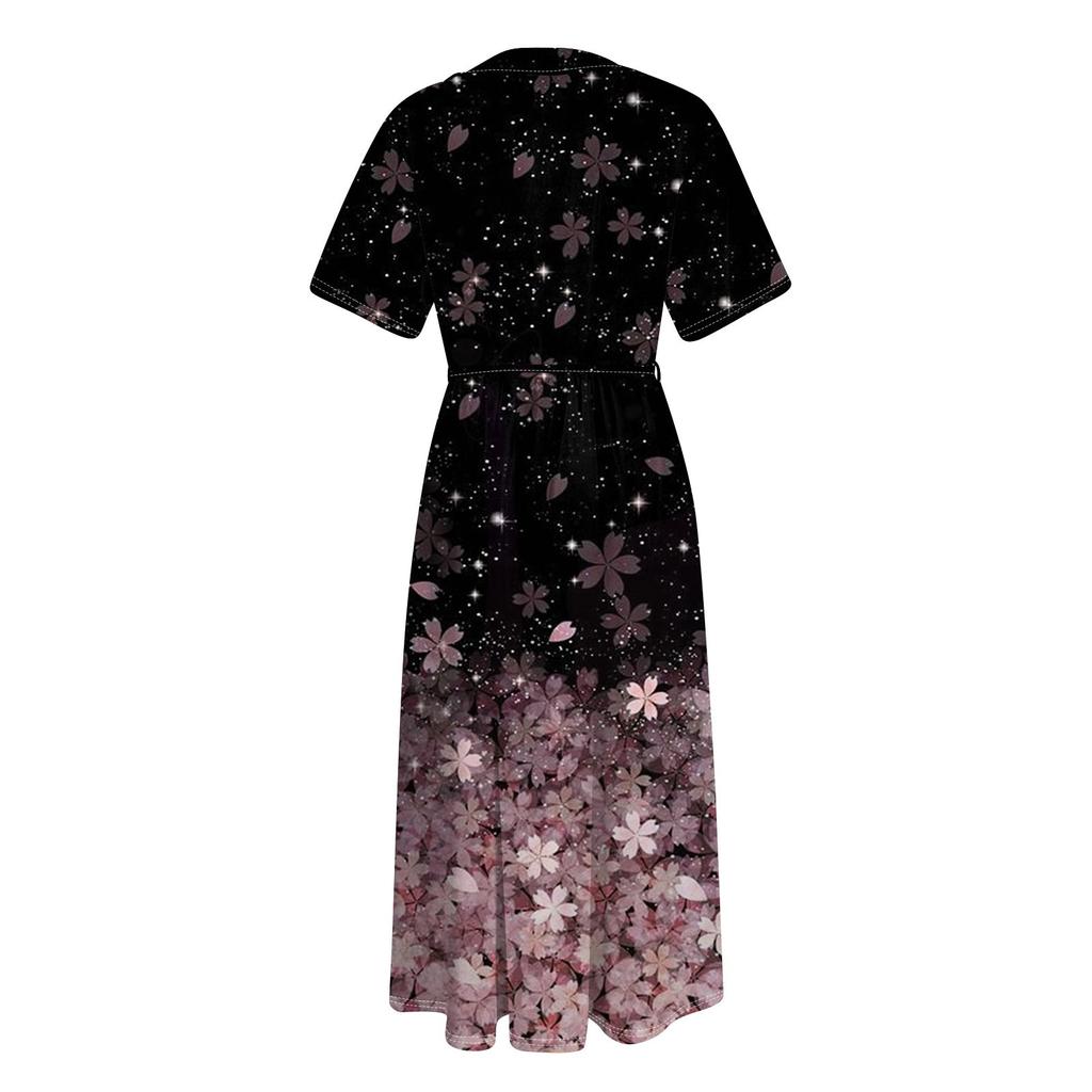 Женская мода повседневное платье с воротником с лацканами и короткими рукавами с принтом и ремнями