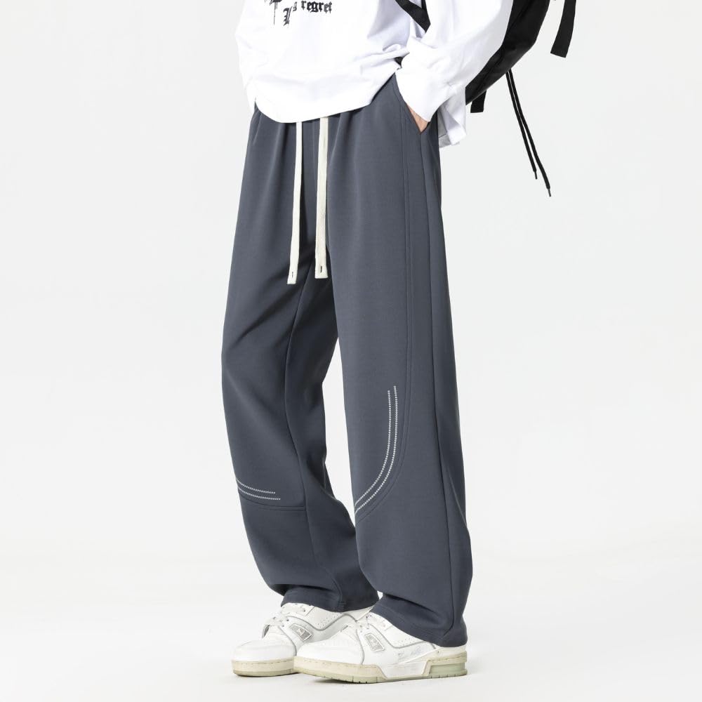 Aaronlive Повседневные Рабочие Однотонные Прямые Свободные Простые Спортивные Стильные Осенние Драпирующиеся Повседневные Синие Размер 2XL Мужские Весенне-Осенние Брюки, Брюки, Цвет, Штанина, Посадка,