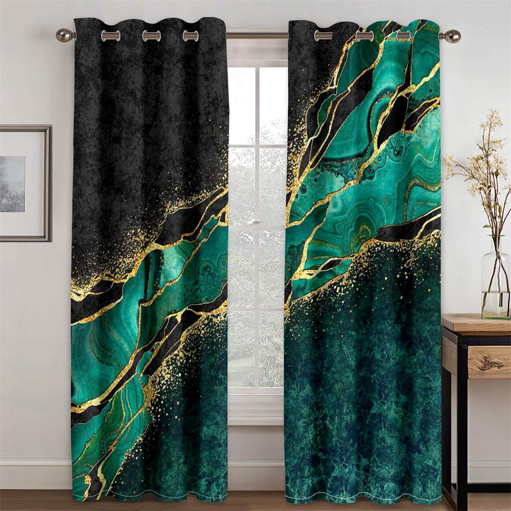Modern Colorful Marble Abstract Art Crack Thin 2 Pieces Light Filtering Curtain for Living Room Bedroom Home Window Drape Decor