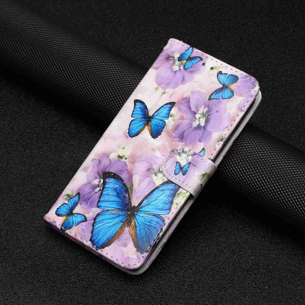 Purple Flowered Butterfly Shockproof Card Slots PU Leather Wallet Case for iPhone,Samsung,Huawei,Xiaomi,Moto,Tecno,Google,Nokia,Oppo,ZTE,Blackview...