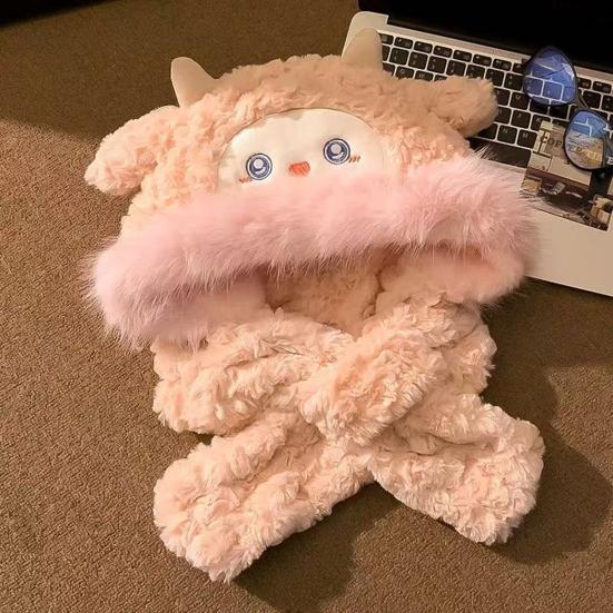 Женская шапка в форме лисьих ушек, утолщенная плюшевая теплая зимняя шапка с дизайном шарфа, для активного отдыха