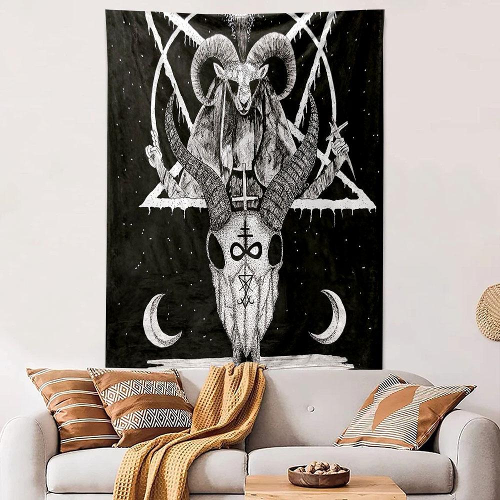 "Occult Goat Skull Symbol Design" Patterned tapestry home decor, suitable for bedroom and living room, gift