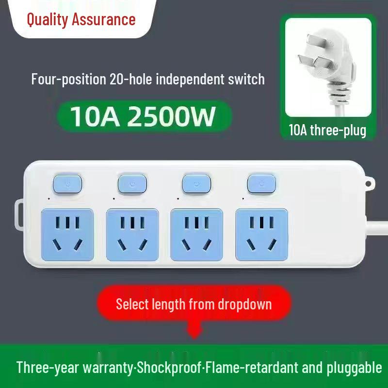 Genuine Pure Copper Wireless Power Strip Extension Cord for Household or Dormitory Use.