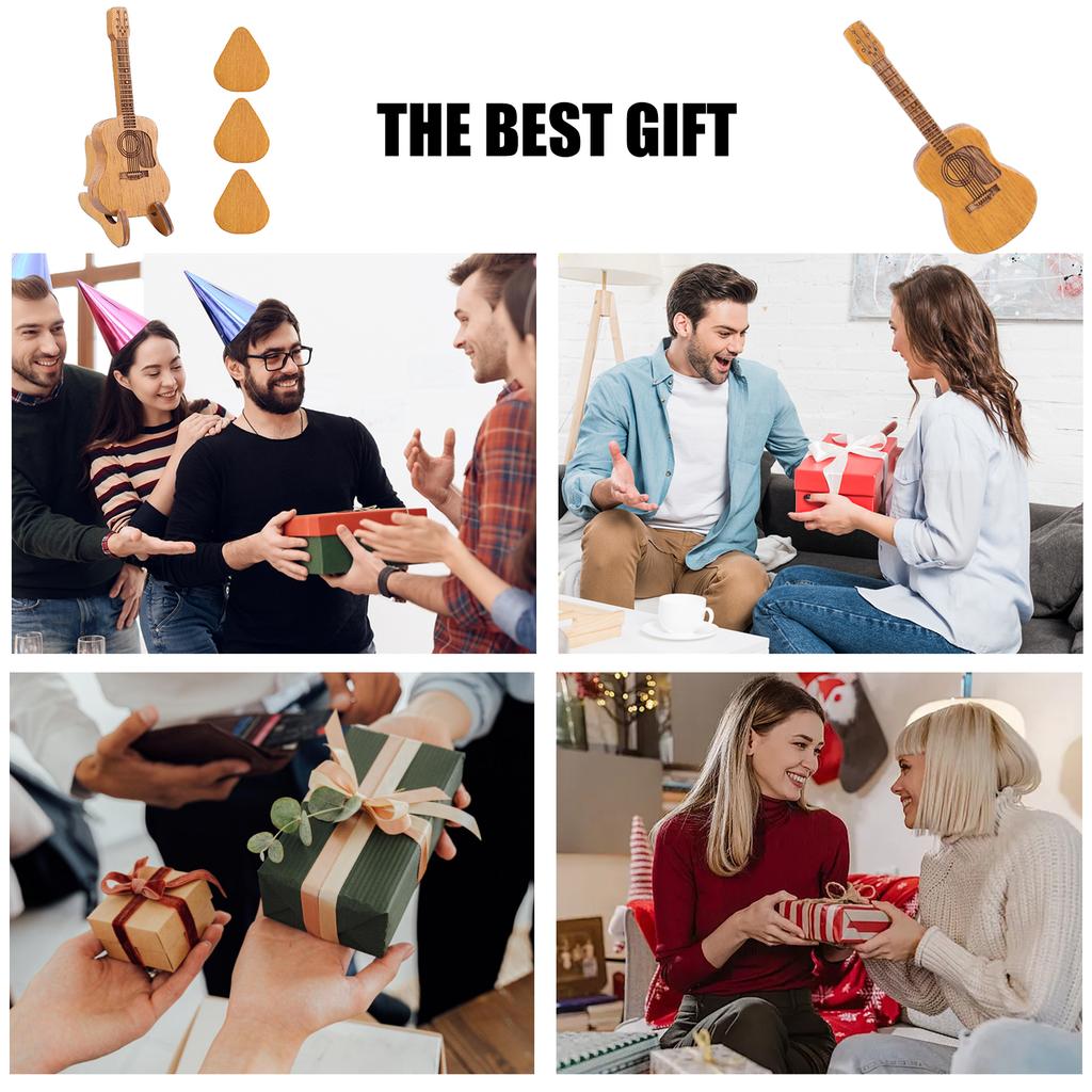 Guitar Shape Wooden Pick Box Lightweight Pick Box Storage Cases with Guitar Pick Stand Musical Instrument Accessory