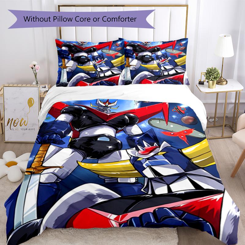 3pcs UFO Robo Grendizer pattern bedding set duvet cover set includes duvet cover &pillowcases, perfect all season bedroom decoration & gift