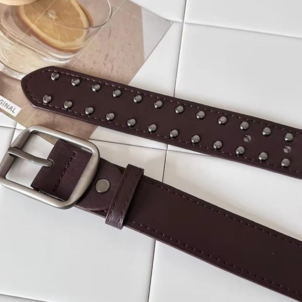 Pin Buckle Suede Belt Rivet Design Pin Buckle Belt Versatile Leather Belt For Women
