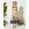 Летние женские винтажные сарафаны на подиуме с принтом на бретельках длинное макси праздничное пляжное платье