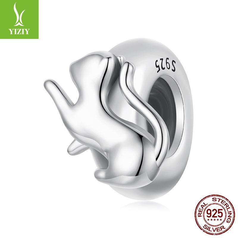 Simple Cat Silicone Positioning Bead Spacer Cute And Smart S925 Sterling Silver Bracelet Bead Spacer