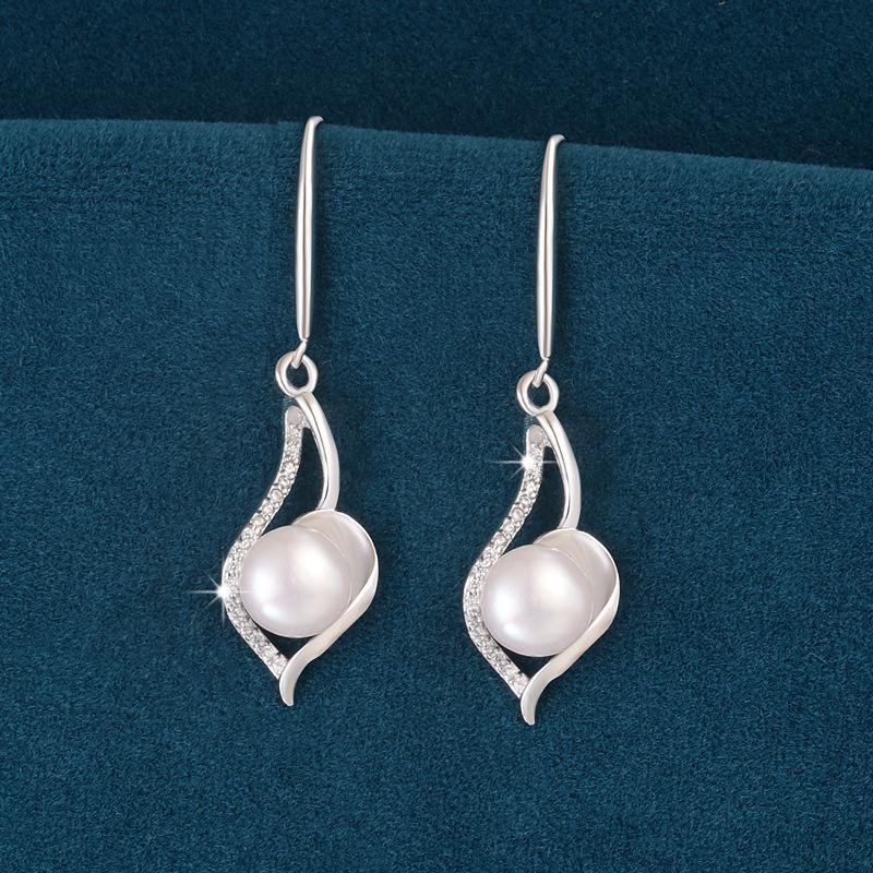 Серьги-подвески из стерлингового серебра S925 с жемчугом-багетом для женщин - Высококачественный модный дизайн в форме капли воды, стройнящий (2026)