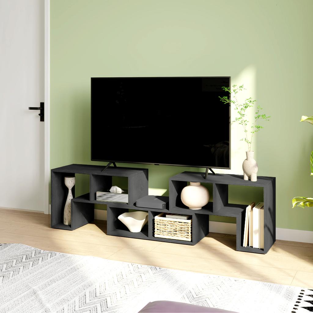 Three-Block Modular TV Stand - Black Wood-Effect