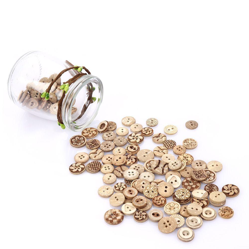 50pcs/bag 2 Holes Handmade Clothes Scrapbooking Sewing Flower Pattern Wooden Buttons