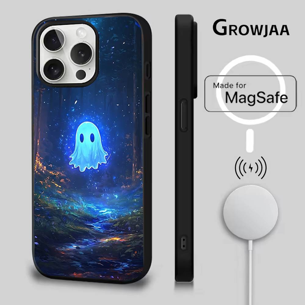 Милый чехол-призрак для iPhone 16e, 16, 15, 14, 13, 12, 11, Plus, Pro, Max, Mini, с магнитной беспроводной зарядкой Magsafe