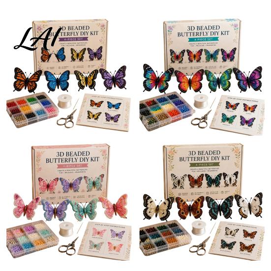 Creative DIY Hobby Kit 3D Beaded Butterfly Craft Kit Tiny Animal Handmade Art Set Figurines with Instruction Cute 4-Pack Butterflies Beadwork