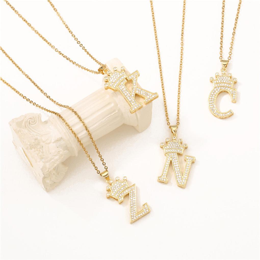 InitialNecklacePendantEnglish Letter A to Z Name Crystal Gold Charm Modern Birthday Valentine's Day Gifts