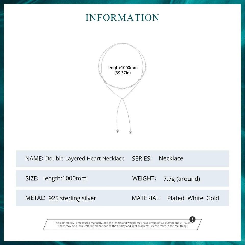 Ювелирные изделия BAMOER из стерлингового серебра 925 пробы, двухслойное ожерелье с сердечком любви, подвеска из белого золота, изысканное колье для женщин и девочек
