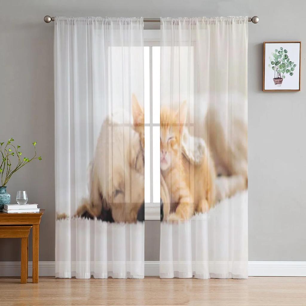 Тюлевые шторы с изображением щенка бультерьера для гостиной, спальни, современная вуаль, кухонные шифоновые прозрачные шторы