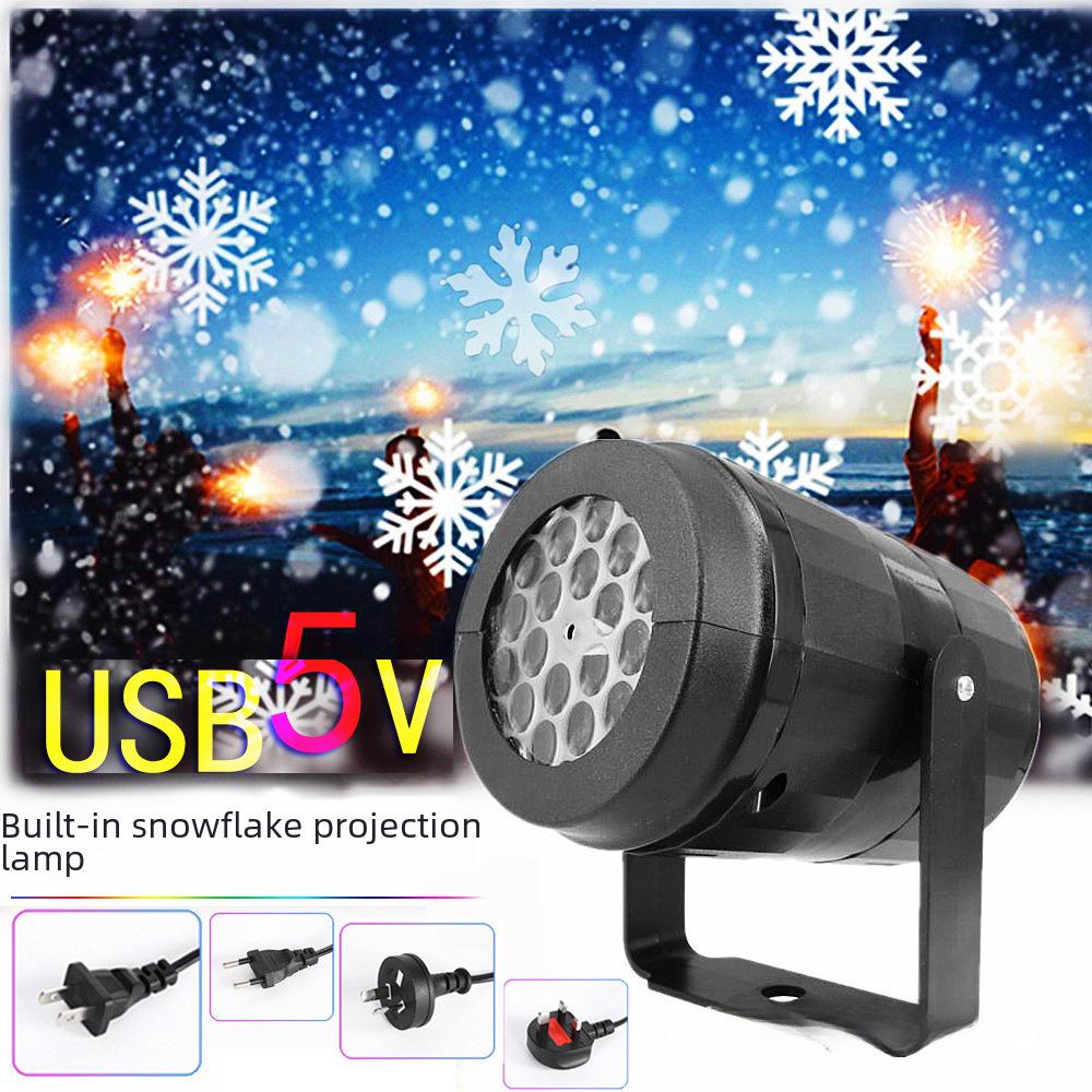 Cross-Border Blizzard 16-Print Christmas & Halloween проекционная лампа - USB 5V Snowflake Праздничный ночник