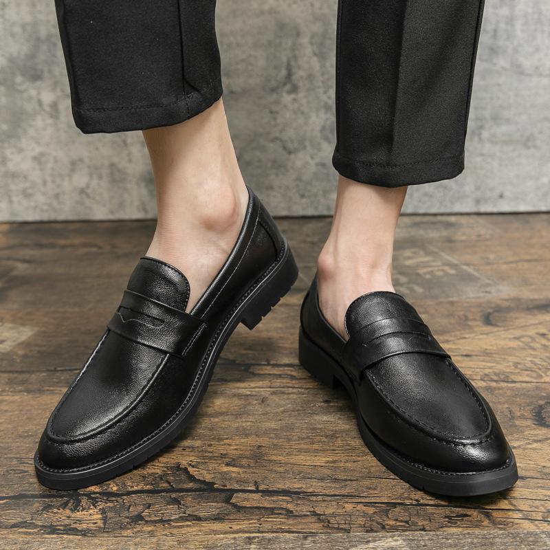 Leather Shoes Men's Shoes Spring and Autumn One-pedal Retro Foot Cover Round Head British Loafers Lazy Casual Shoes