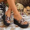 Женские леопардовые тапочки летние туфли на танкетке пляжные тапочки женские модные повседневные босоножки на платформе шлепанцы женские Zapatos De Mujer