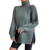 Autumn and Winter Women's Plus Size Knit Sweater Medium Long Shoulder Sleeve High Lapel Split Sweater Dress