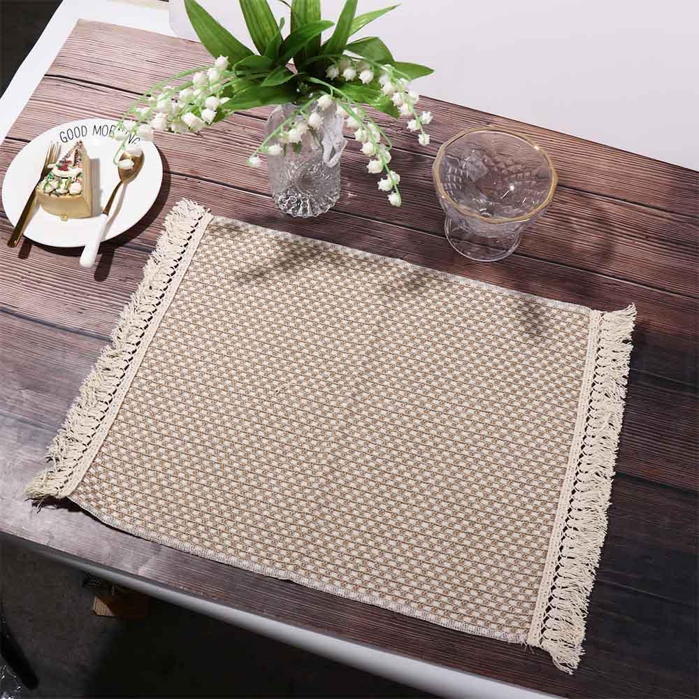 1 pcs Soft Natural Household Fringed Cotton Linen Napkin Placemats Table Decor Table Mats