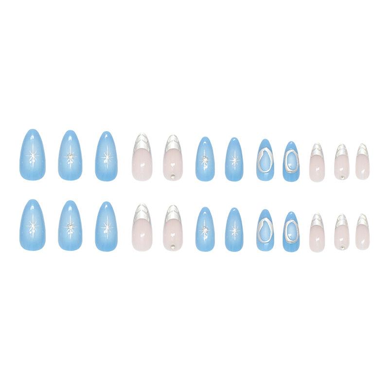 Three-dimensional starlight silver French flash glacier ins metal wind removable nail art pieces, wearing 24 pieces of nail