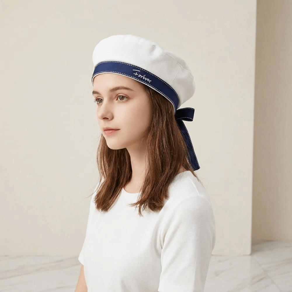 Tie JK Beret Cap Bowknot Painter Hat Casual Octagonal Cap Ladies
