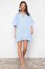 Women's Fashion New Dress Blue Mini Woven Ruffle Beach Dress