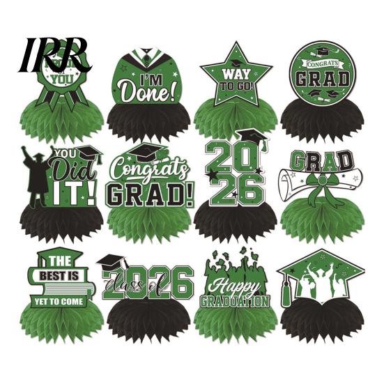 Waterproof Graduation Decorations 12Pcs 2026 Honeycomb Decor 3D Centerpieces for Commencement Party Red & Stars And Badges Black Theme