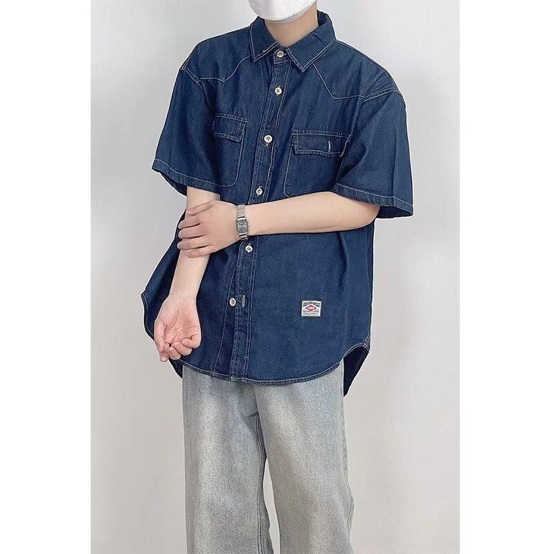 Японский ретро модный бренд летняя свободная джинсовая рубашка с короткими рукавами художественная молодежная рабочая рубашка мужская и женская многослойная куртка