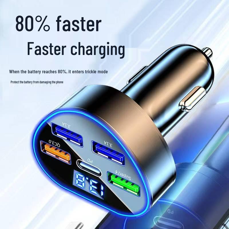 120W Dual USB Car Charger with Fast Charging Cable