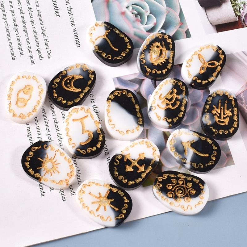 Crystal Rune Stones Silicone Molds Resin Molds Runes Symbol Crystal Molds for Resin Divination Letter Epoxy Mold