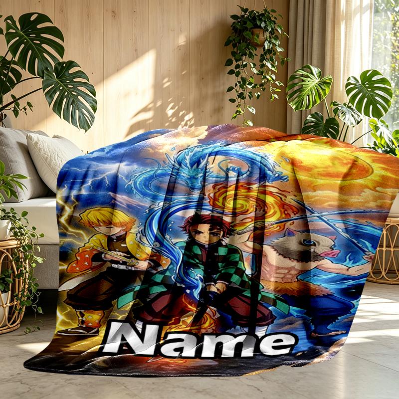 Custom Name Personalized Demon Slayer Print Blanket, Home Decor, Bedroom, Sofa, Camping, Couch, Gifts for Birthday Christmas