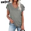Women's Fashion Casual Solid Color Print Short Sleeve V Neck Blouses & Shirts