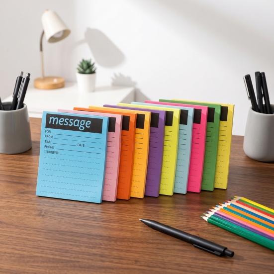 Office Stationery Supplies Fluorescent Horizontal Line Sticky Notepad, Strong Adhesive Removable Memo School Study Essentials Pad, Multi-color