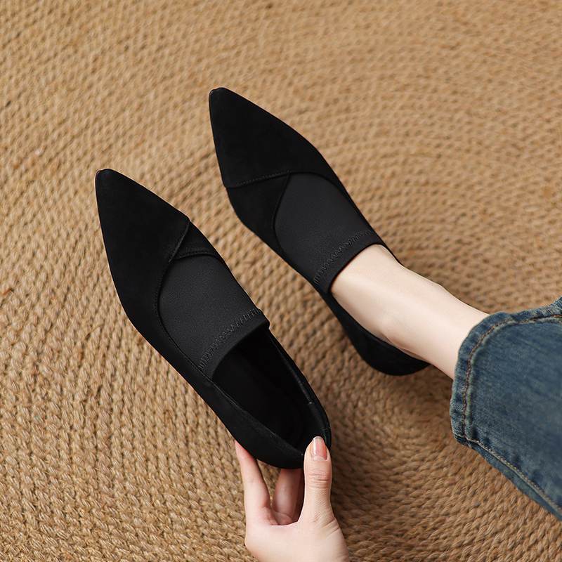 Krazing Pot Обувь из овчины замши Осень Зима Туфли Стилет Средний каблук Размер 43 Размер 42 Острый носок Глубокие лодочки