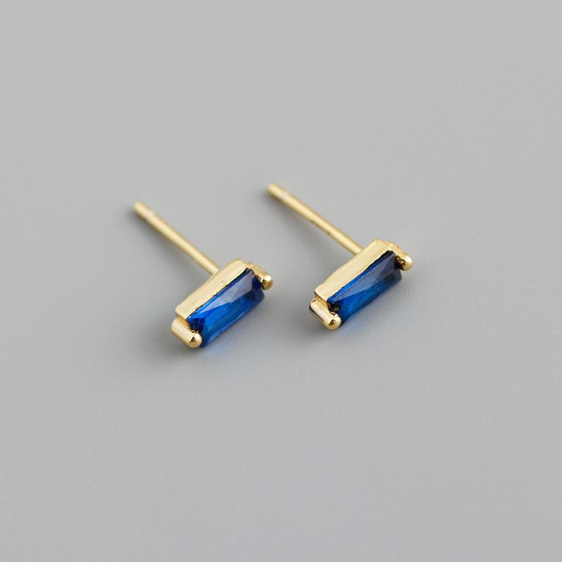 WANTME 925 Silver Colorful Square Shiny Zircon Beads Piercing Stud Earrings for Women Fashion Gothic Exquisite Jewelry